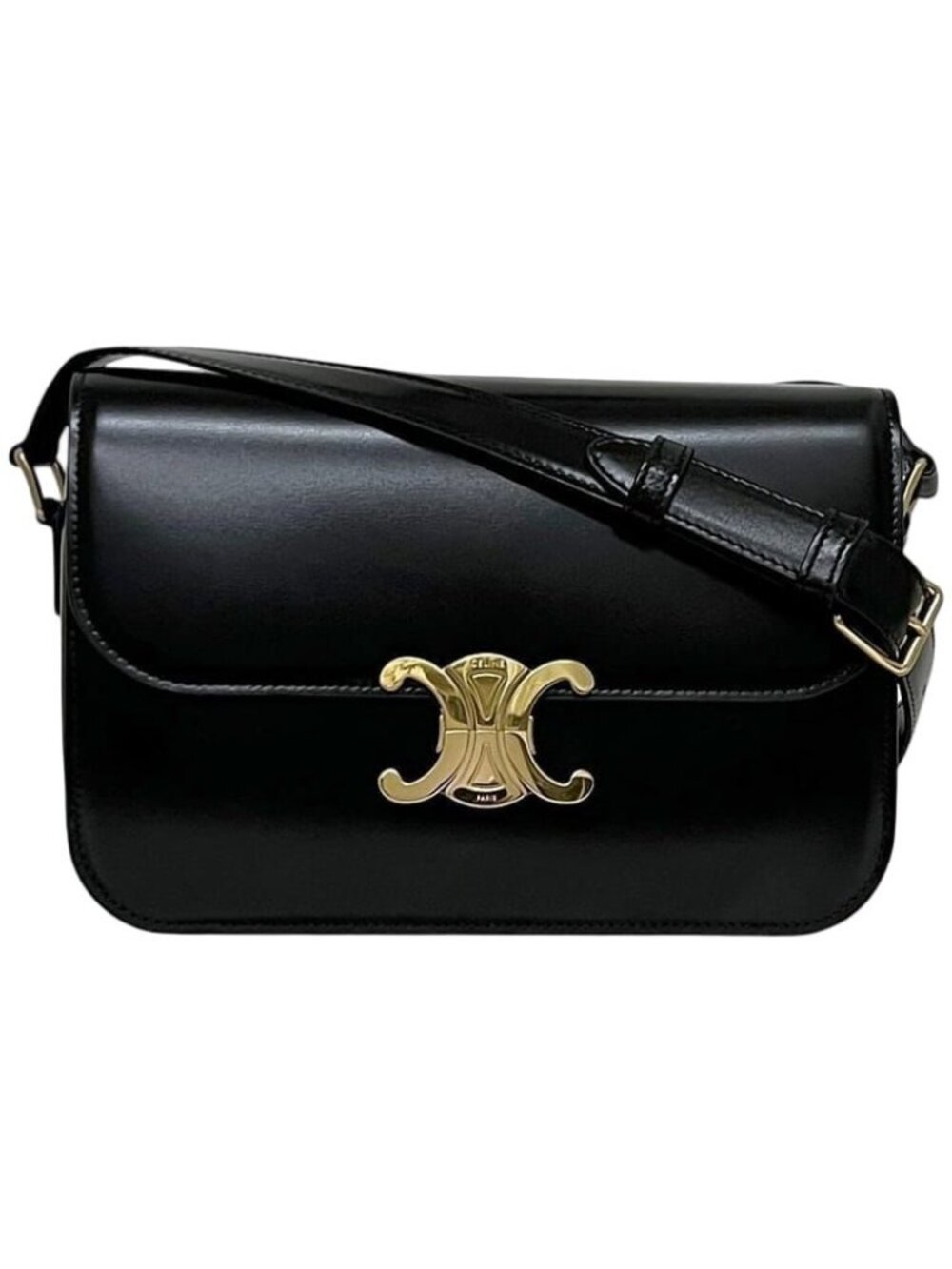 Celine Shoulder Bag Classic Calfskin Triomphe Leather Black